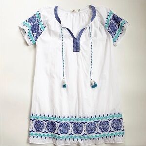 Vineyard Vines Medallion Popover Dress White Cap Blue Embroidered Size M